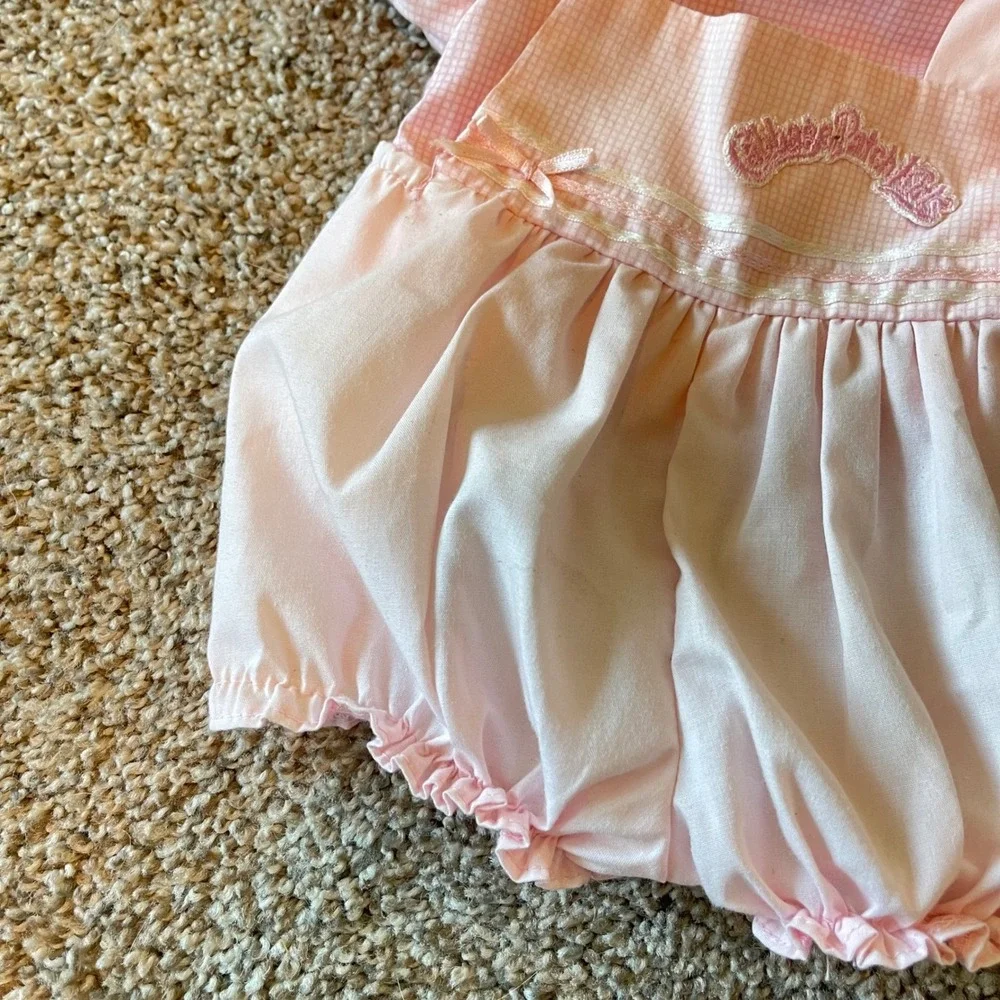 Vtg Cabbage Patch gingham Pink White Doll Dress Bloomers Shorts Bows Coleco 2 pc